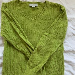 green cable knit sweater